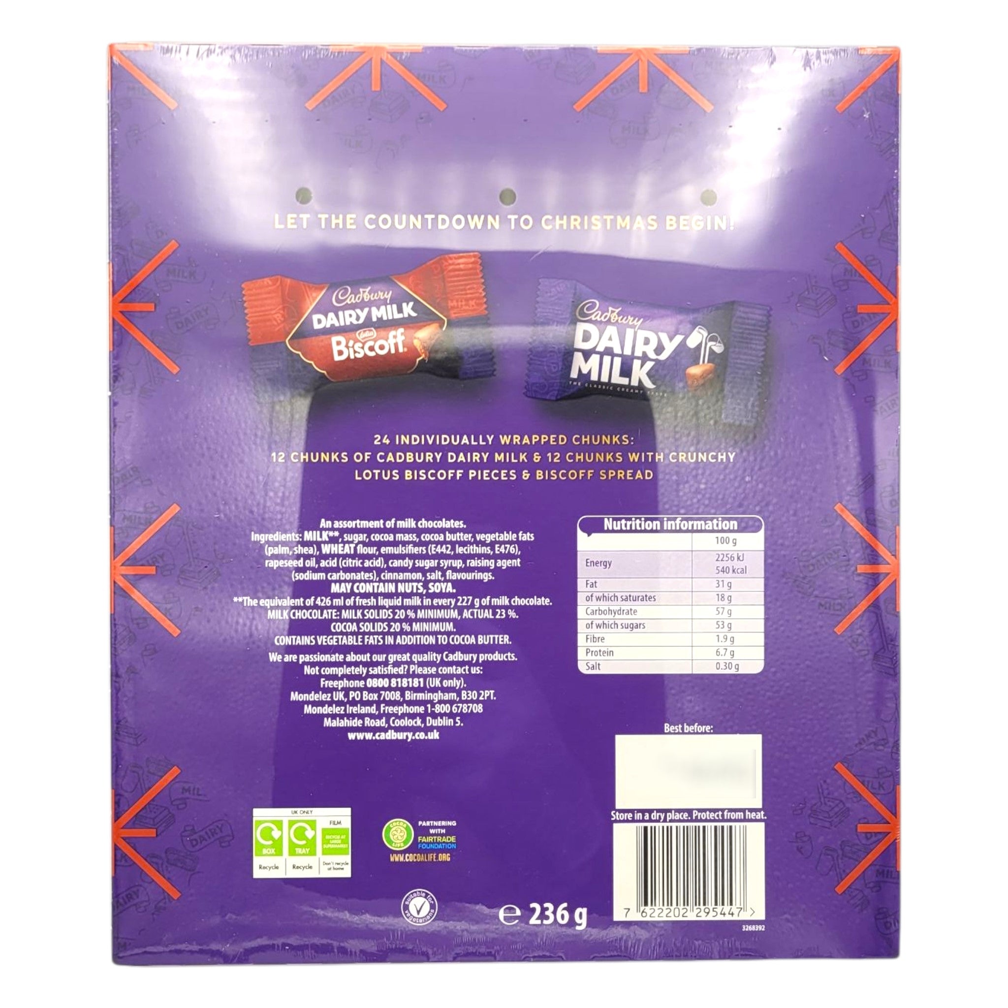 Cadbury Dairy Milk Biscoff Advent Calendar, 326g reverse