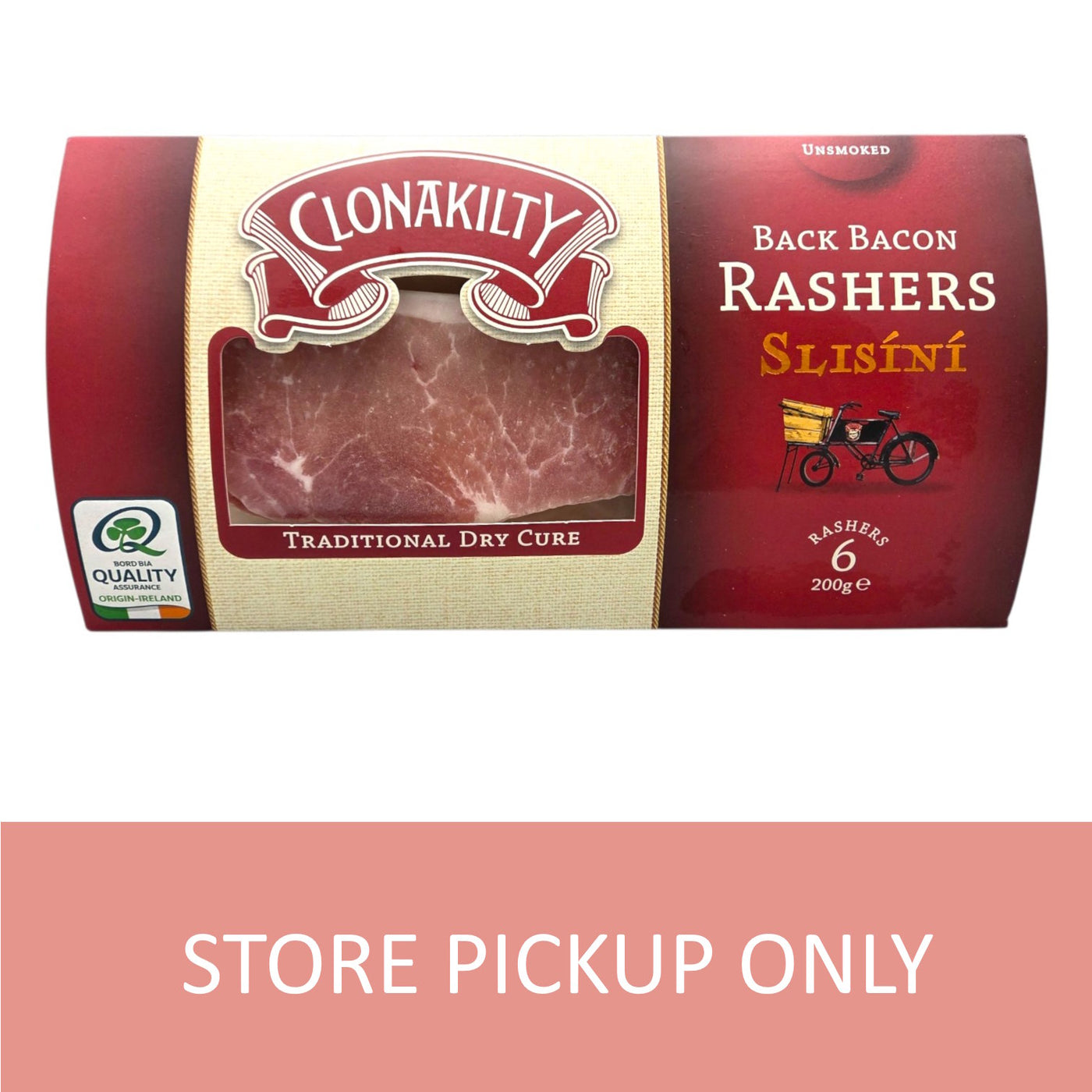 Clonakilty Dry Cured Back Bacon Rashers (unsmoked), 6 pieces