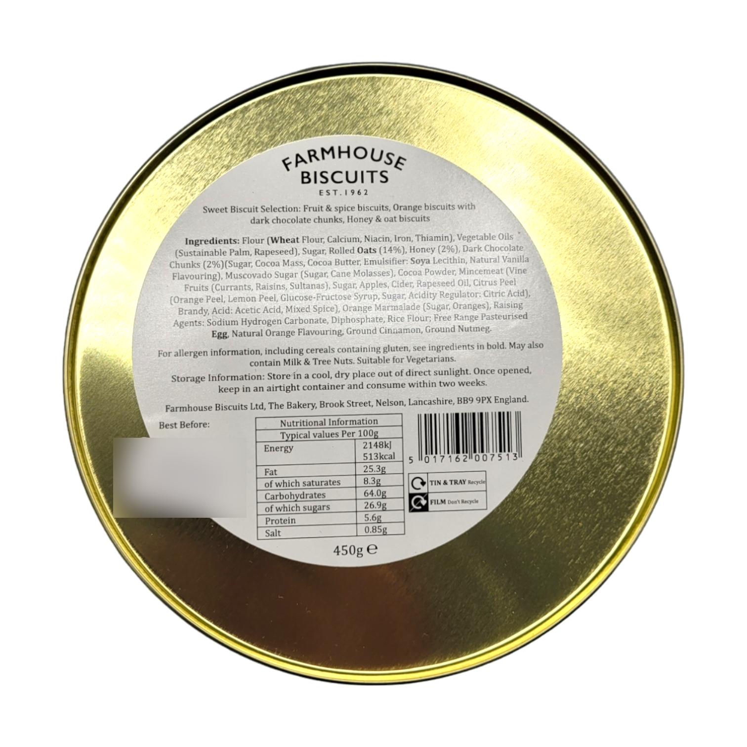 Farmhouse Biscuits 12 Days Christmas Tin, 450g ingredients