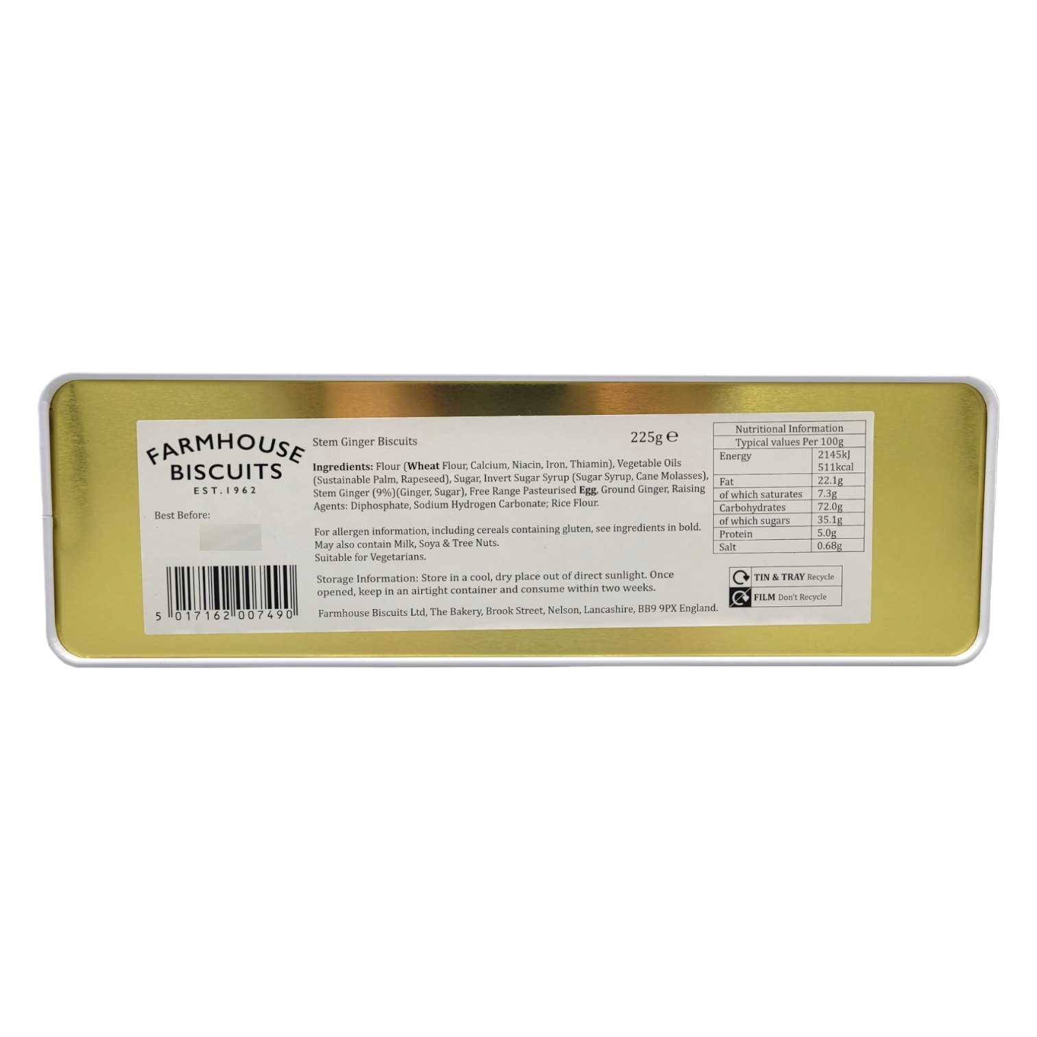 Farmhouse Biscuits Embossed Cat Tin, 225g ingredients