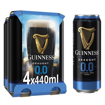Guinness Draught Alcohol Free Stout Beer, 4x440ml cans