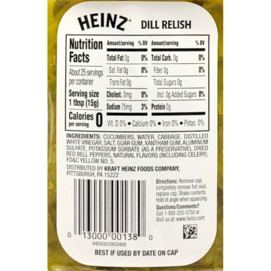 Heinz Dill Relish 375ml ingredients