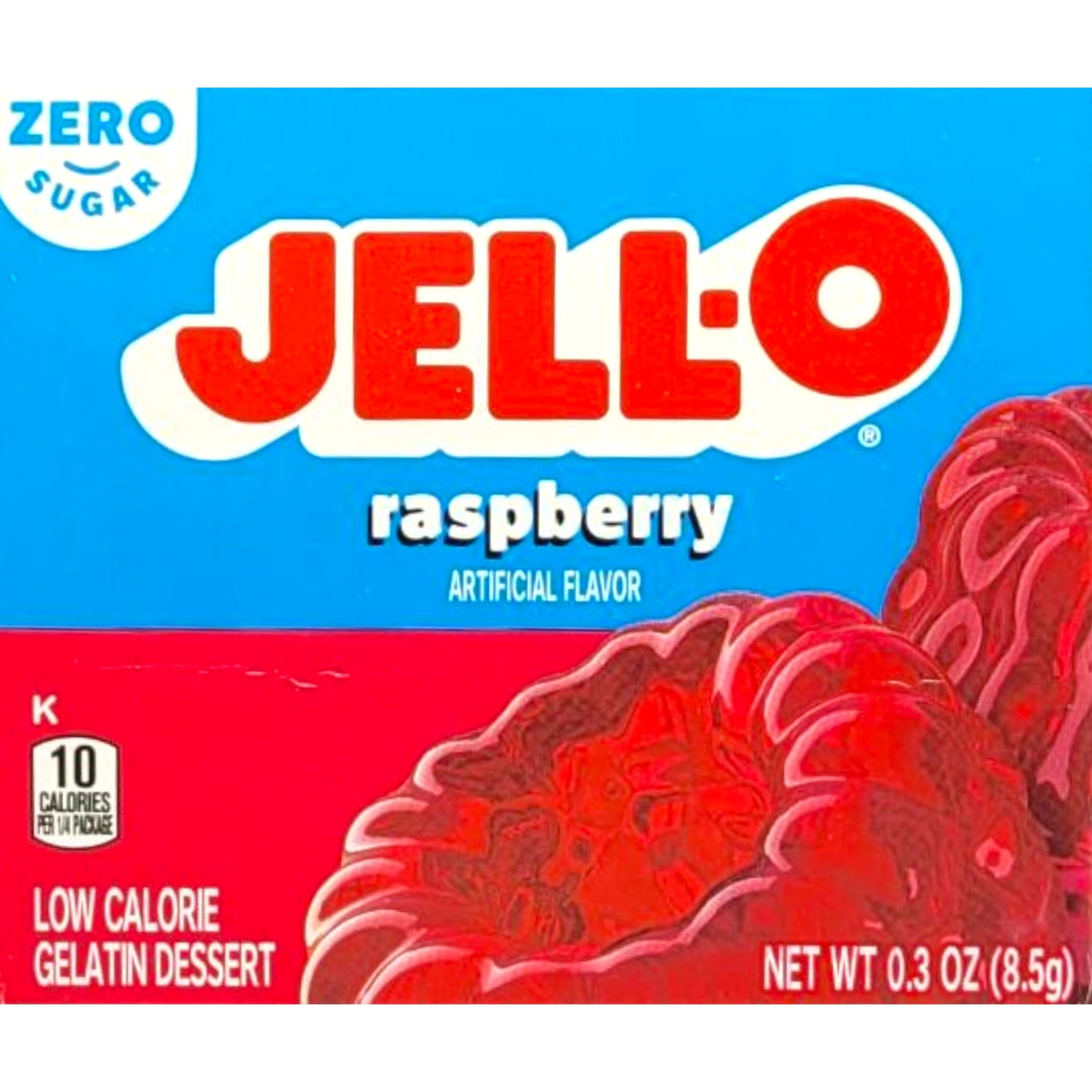 Jell-o Raspberry, 8.5g. Zero sugar.
