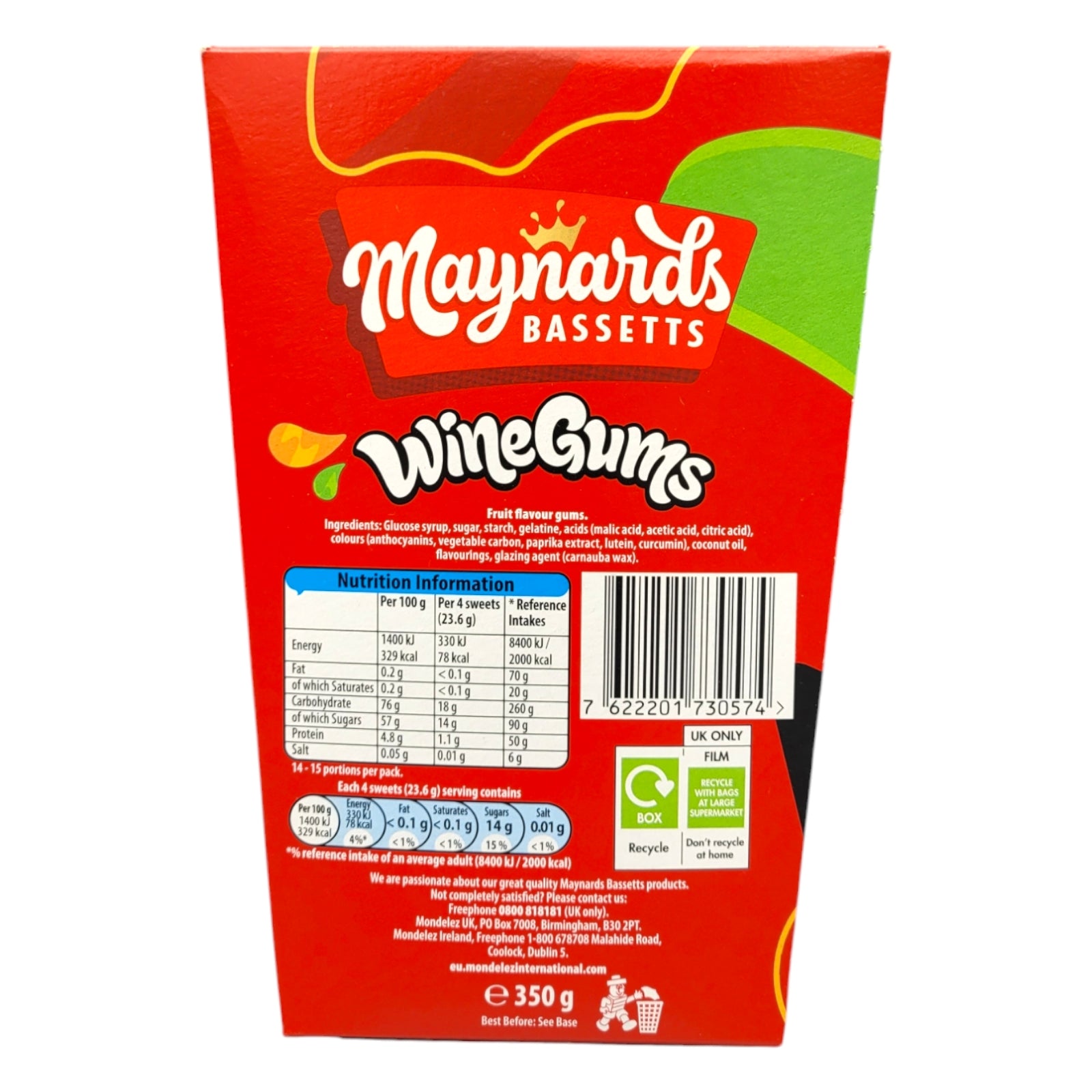 Maynards Bassetts Wine Gums Carton 350g ingredients