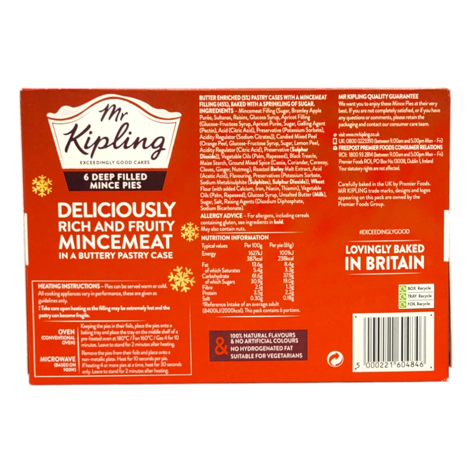 Mr. Kipling 6 Deep Filled Mince Pies, 400g ingredients