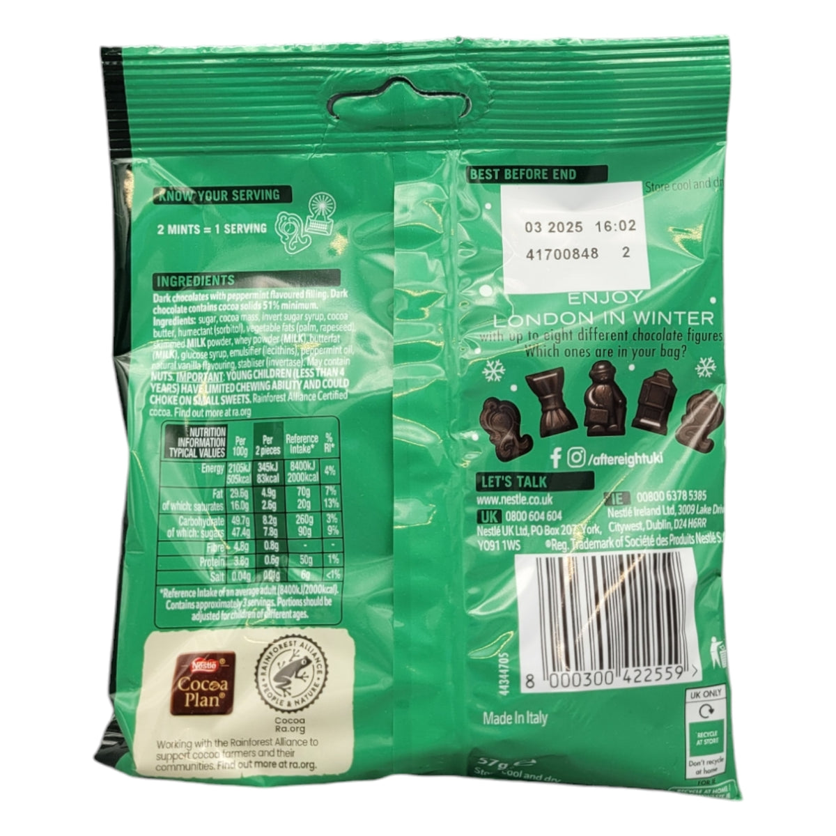 Nestle After Eight Winter Fondant Bag, 57g ingredients