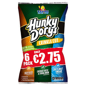 Tayto Hunky Dorys Variety 150g 6-pack, crinkle cut