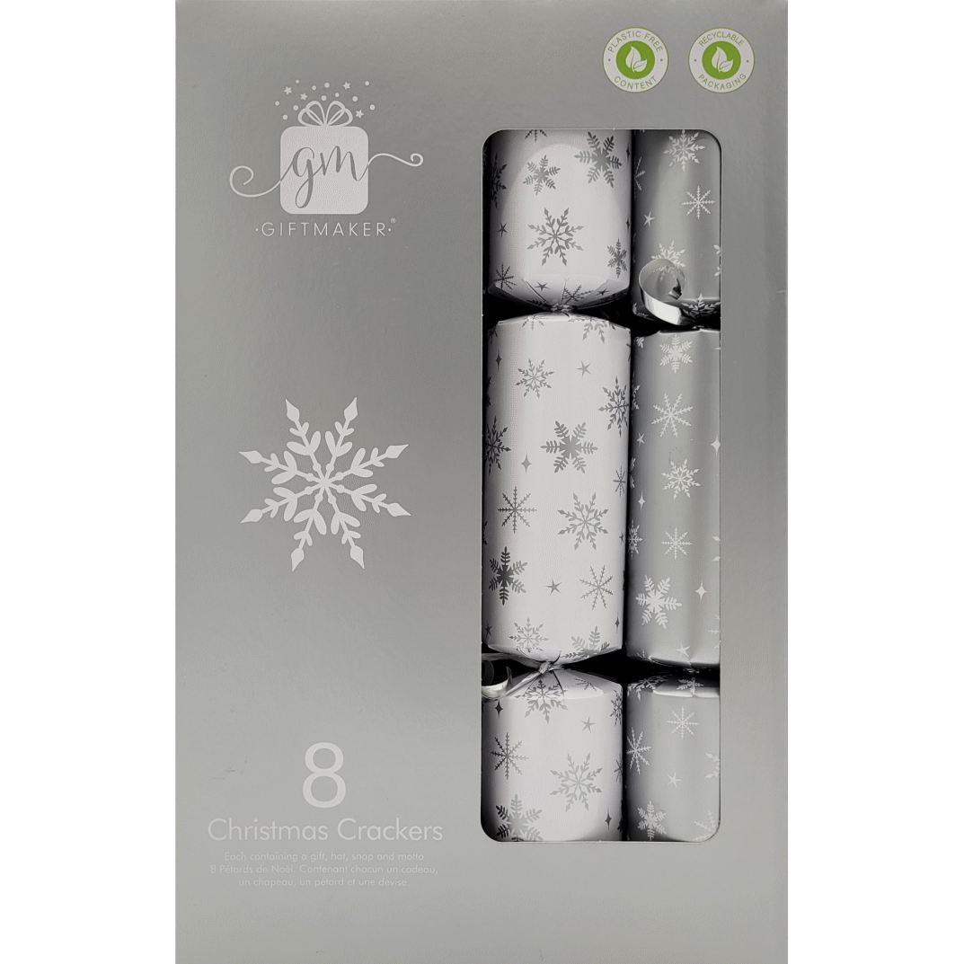 Giftmaker Silver and White Christmas Crackers 8-pack